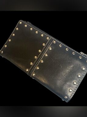 Michael Kors Black Leather Astor Continental Studded Wallet